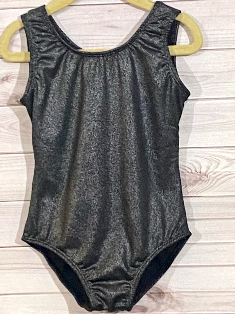Girls DANCIA Black Leotard W/ Sparkly Silver Allover Pint Leotard- Size 6